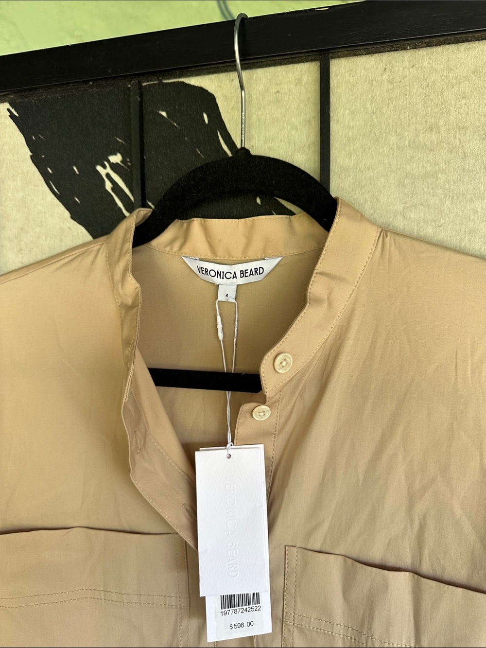 Veronica Beard Light Beige Mandarin Collar Button dress